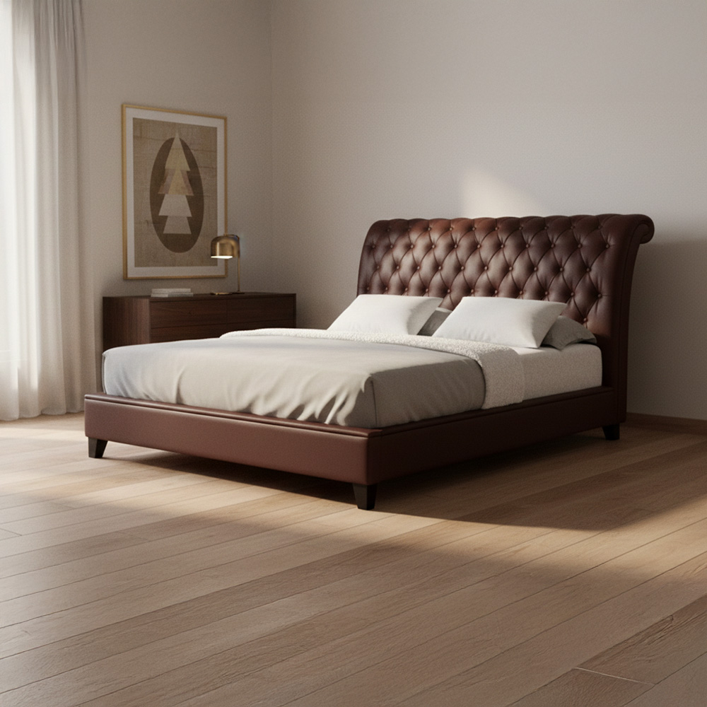 SOFT BROWN TUFTED BED - QUEEN SIZE